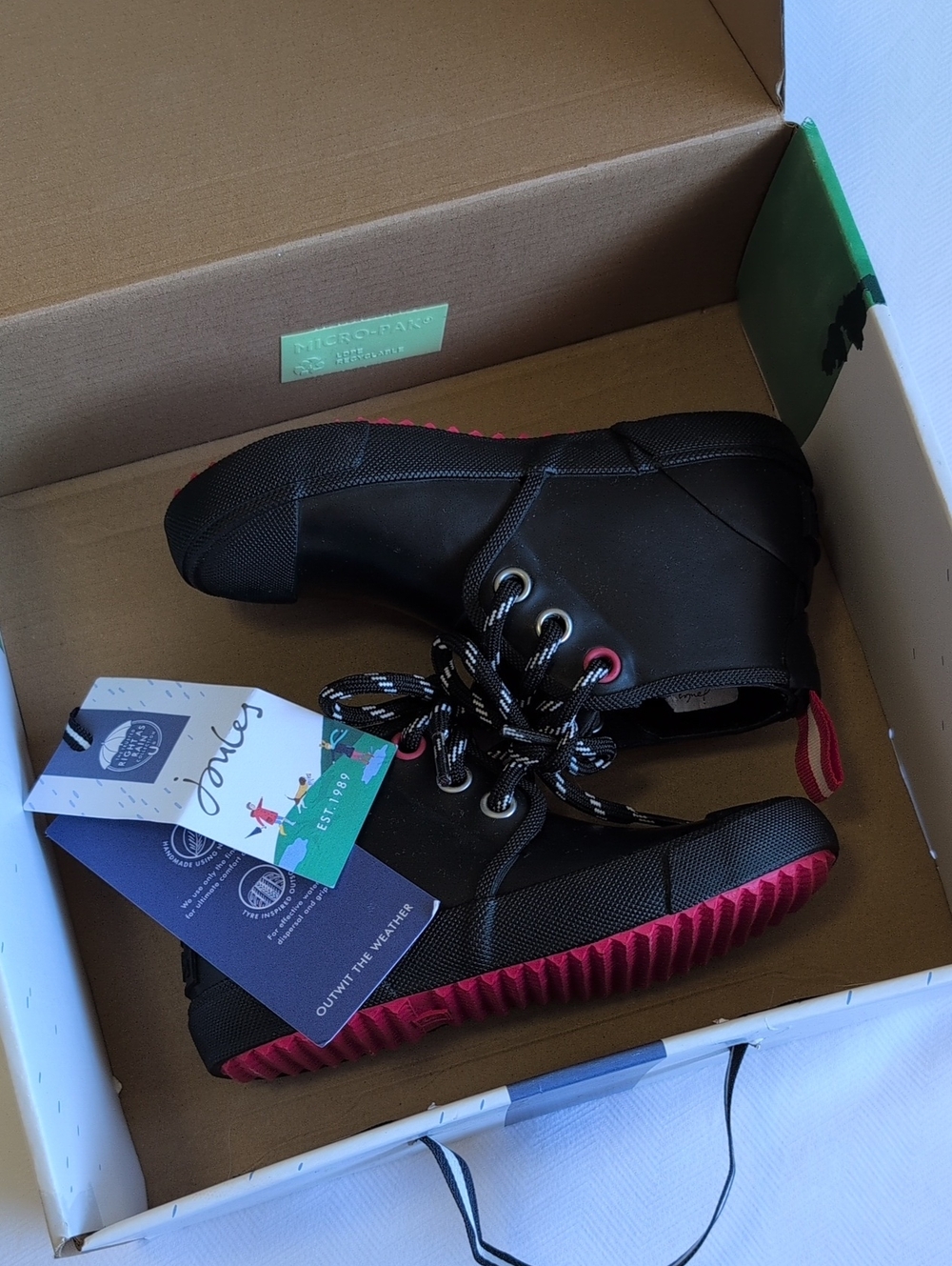 NIB Joules Kids Boys Riley Lace Up Welly Rain Boots Black US 10 / EU 27 / UK 9 - Picture 8 of 9